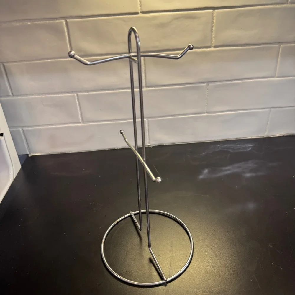 Mug Tree Kitchen Organizer Silver Chrome 4-Hook Minimalist 13